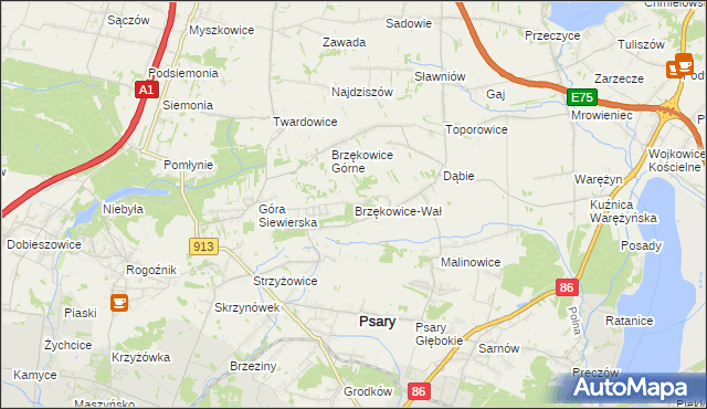 mapa Brzękowice-Wał, Brzękowice-Wał na mapie Targeo