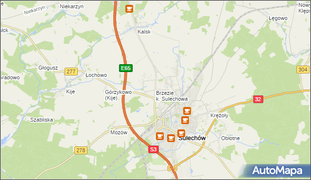 mapa Brzezie k. Sulechowa, Brzezie k. Sulechowa na mapie Targeo