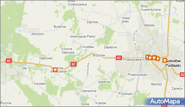mapa Brzozów gmina Sokołów Podlaski, Brzozów gmina Sokołów Podlaski na mapie Targeo