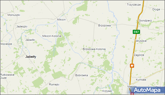 mapa Brzozowa-Kolonia, Brzozowa-Kolonia na mapie Targeo