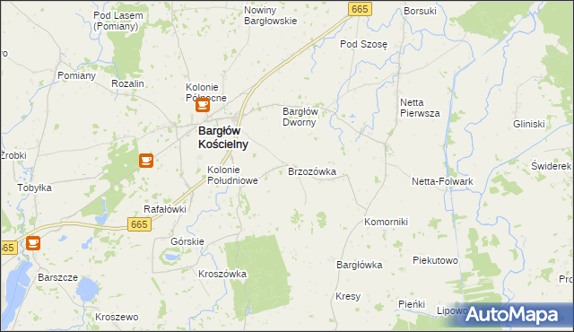 mapa Brzozówka gmina Bargłów Kościelny, Brzozówka gmina Bargłów Kościelny na mapie Targeo