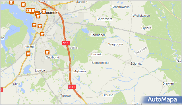 mapa Buczek gmina Szczecinek, Buczek gmina Szczecinek na mapie Targeo