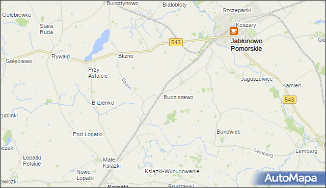 mapa Budziszewo gmina Jabłonowo Pomorskie, Budziszewo gmina Jabłonowo Pomorskie na mapie Targeo