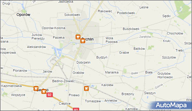 mapa Budzyń gmina Żychlin, Budzyń gmina Żychlin na mapie Targeo