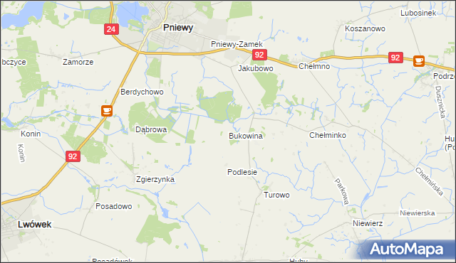 mapa Bukowina gmina Pniewy, Bukowina gmina Pniewy na mapie Targeo