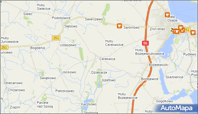 mapa Cerekwica gmina Żnin, Cerekwica gmina Żnin na mapie Targeo
