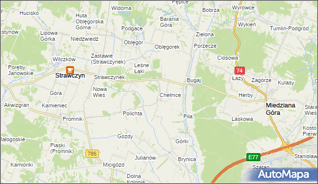 mapa Chełmce gmina Strawczyn, Chełmce gmina Strawczyn na mapie Targeo