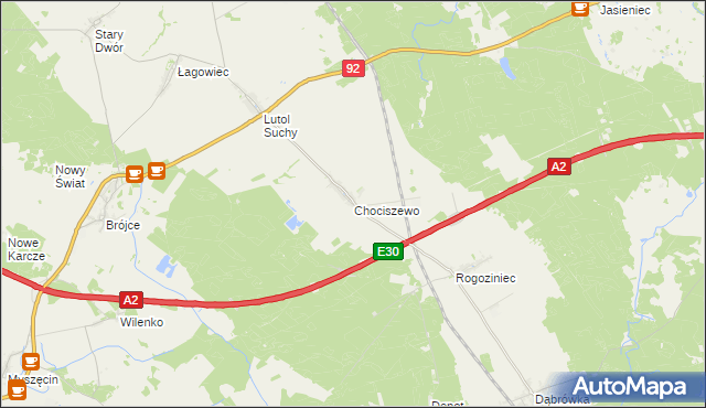 mapa Chociszewo gmina Trzciel, Chociszewo gmina Trzciel na mapie Targeo