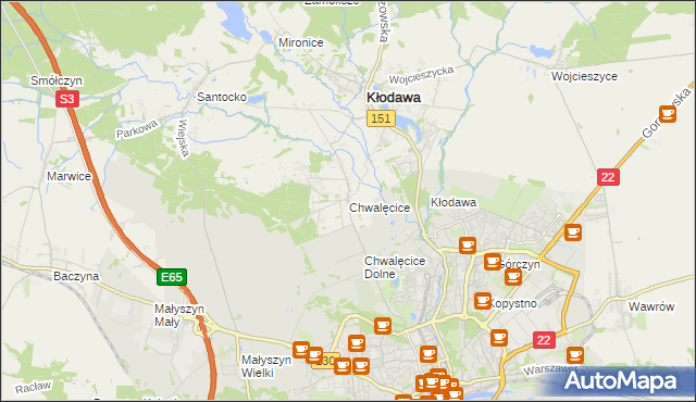 mapa Chwalęcice gmina Kłodawa, Chwalęcice gmina Kłodawa na mapie Targeo