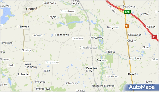 mapa Chwalibogowo gmina Lubień Kujawski, Chwalibogowo gmina Lubień Kujawski na mapie Targeo