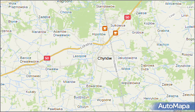 mapa Chynów powiat grójecki, Chynów powiat grójecki na mapie Targeo