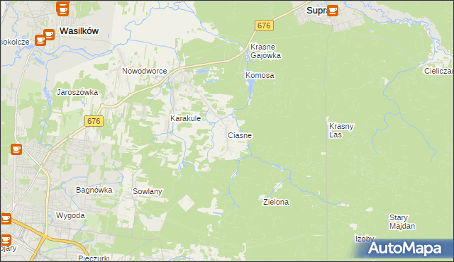 mapa Ciasne gmina Supraśl, Ciasne gmina Supraśl na mapie Targeo