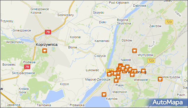 mapa Ciszyca gmina Koprzywnica, Ciszyca gmina Koprzywnica na mapie Targeo