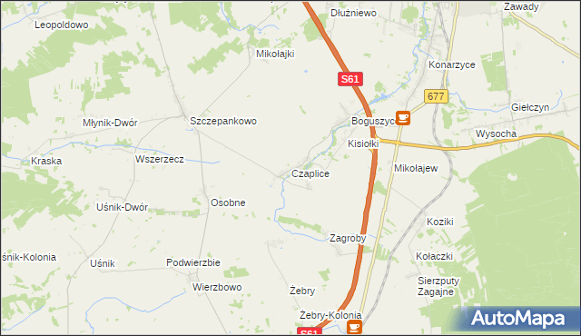 mapa Czaplice gmina Łomża, Czaplice gmina Łomża na mapie Targeo