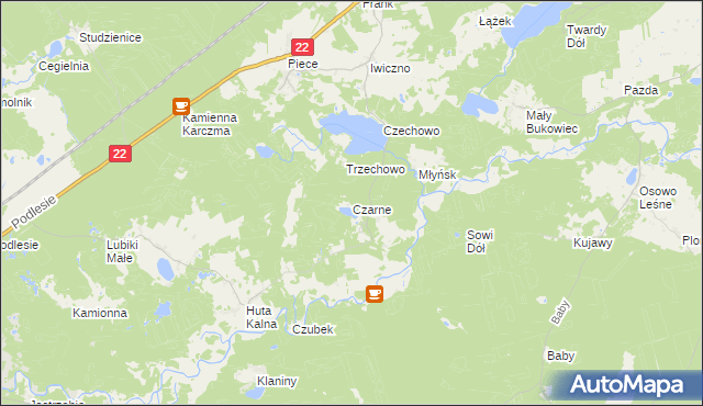 mapa Czarne gmina Kaliska, Czarne gmina Kaliska na mapie Targeo