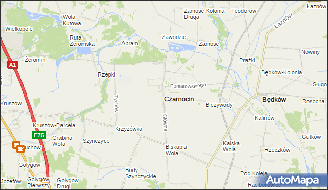 mapa Czarnocin powiat piotrkowski, Czarnocin powiat piotrkowski na mapie Targeo