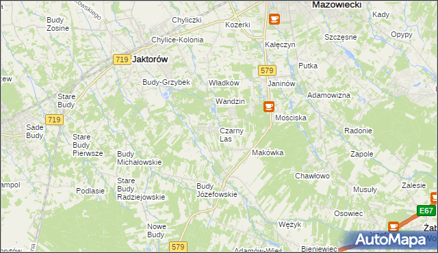 mapa Czarny Las gmina Grodzisk Mazowiecki, Czarny Las gmina Grodzisk Mazowiecki na mapie Targeo