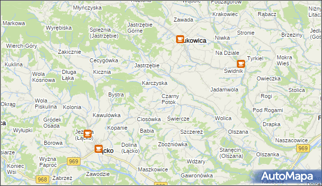 mapa Czarny Potok gmina Łącko, Czarny Potok gmina Łącko na mapie Targeo