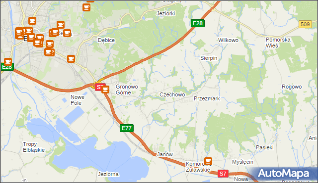 mapa Czechowo gmina Elbląg, Czechowo gmina Elbląg na mapie Targeo