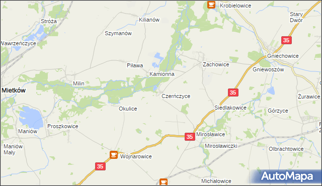 mapa Czerńczyce gmina Kąty Wrocławskie, Czerńczyce gmina Kąty Wrocławskie na mapie Targeo