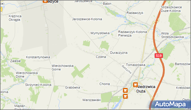 mapa Czółna gmina Niedrzwica Duża, Czółna gmina Niedrzwica Duża na mapie Targeo