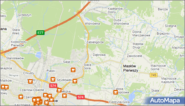 mapa Dąbrowa gmina Masłów, Dąbrowa gmina Masłów na mapie Targeo
