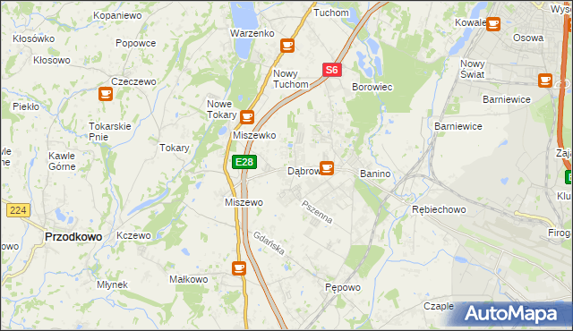 mapa Dąbrowa gmina Żukowo, Dąbrowa gmina Żukowo na mapie Targeo