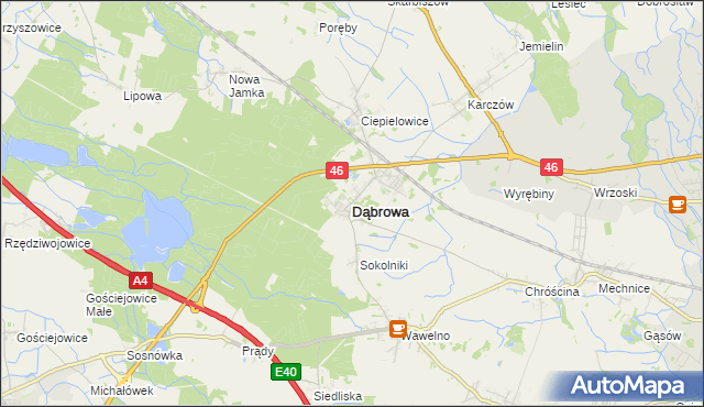 mapa Dąbrowa powiat opolski, Dąbrowa powiat opolski na mapie Targeo