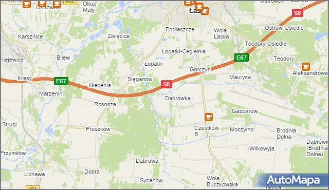 mapa Dąbrówka gmina Buczek, Dąbrówka gmina Buczek na mapie Targeo