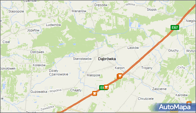 mapa Dąbrówka powiat wołomiński, Dąbrówka powiat wołomiński na mapie Targeo