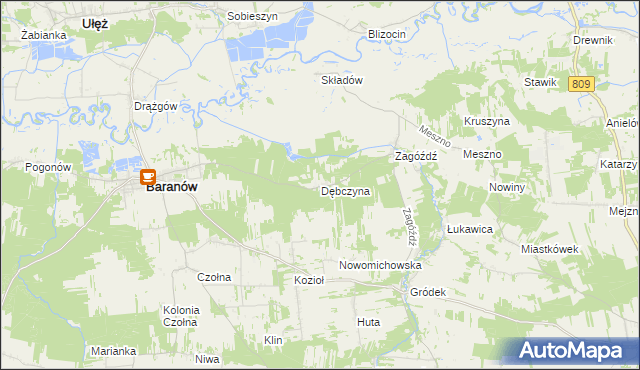 mapa Dębczyna gmina Baranów, Dębczyna gmina Baranów na mapie Targeo