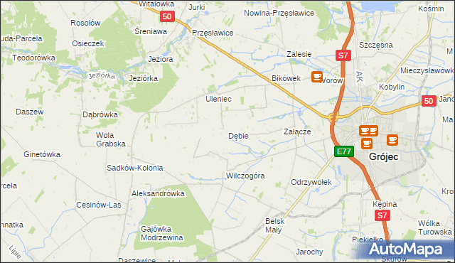 mapa Dębie gmina Grójec, Dębie gmina Grójec na mapie Targeo