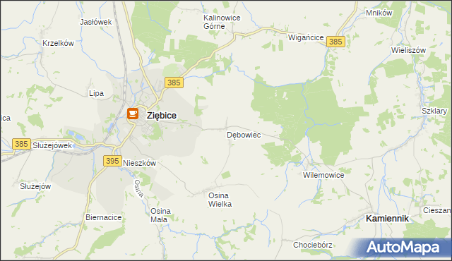 mapa Dębowiec gmina Ziębice, Dębowiec gmina Ziębice na mapie Targeo