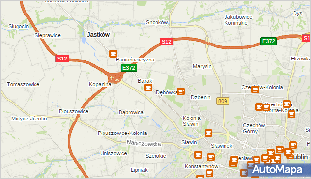 mapa Dębówka gmina Jastków, Dębówka gmina Jastków na mapie Targeo
