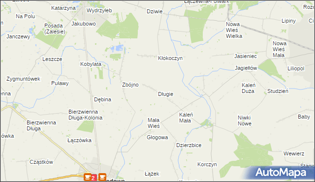 mapa Długie gmina Chodów, Długie gmina Chodów na mapie Targeo