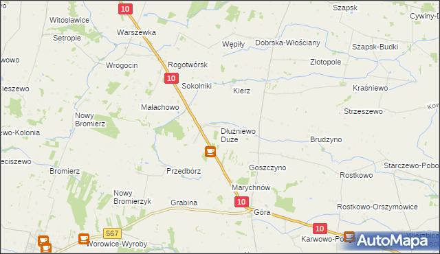 mapa Dłużniewo Duże, Dłużniewo Duże na mapie Targeo