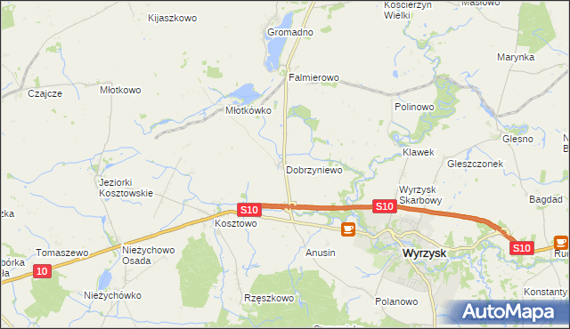 mapa Dobrzyniewo, Dobrzyniewo na mapie Targeo