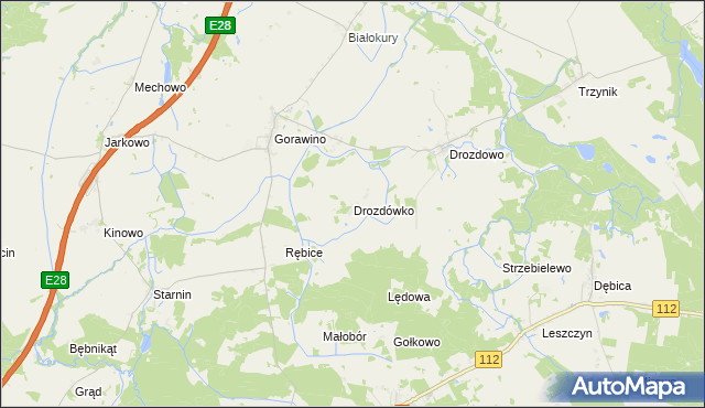 mapa Drozdówko gmina Rymań, Drozdówko gmina Rymań na mapie Targeo