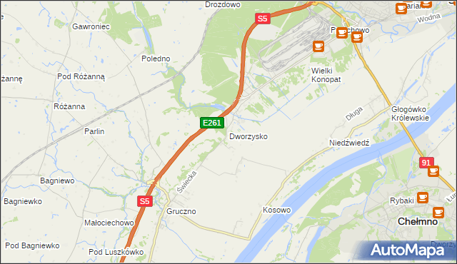 mapa Dworzysko gmina Świecie, Dworzysko gmina Świecie na mapie Targeo