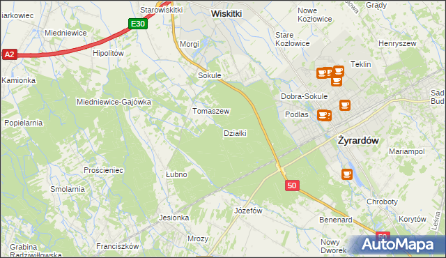 mapa Działki gmina Wiskitki, Działki gmina Wiskitki na mapie Targeo