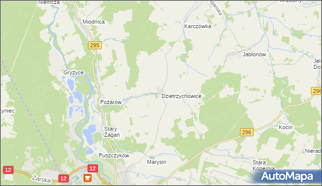 mapa Dzietrzychowice, Dzietrzychowice na mapie Targeo