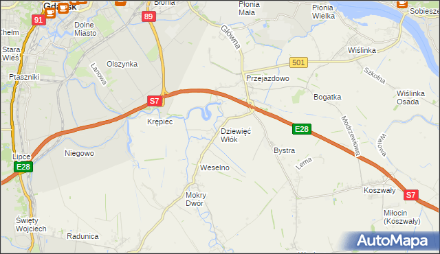 mapa Dziewięć Włók, Dziewięć Włók na mapie Targeo