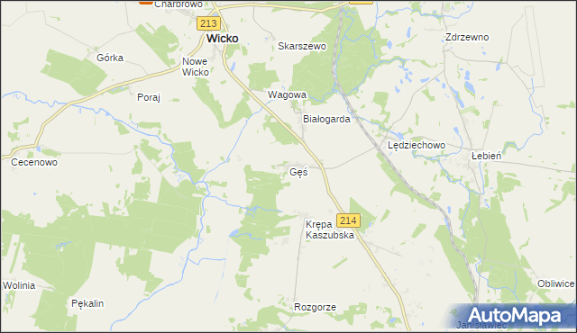 mapa Gęś gmina Wicko, Gęś gmina Wicko na mapie Targeo