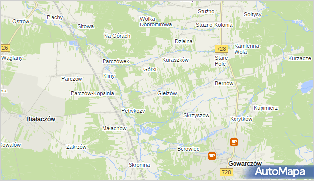 mapa Giełzów gmina Gowarczów, Giełzów gmina Gowarczów na mapie Targeo