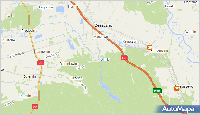 mapa Glinik gmina Deszczno, Glinik gmina Deszczno na mapie Targeo