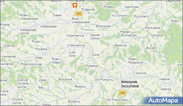mapa Glinik gmina Wielopole Skrzyńskie, Glinik gmina Wielopole Skrzyńskie na mapie Targeo