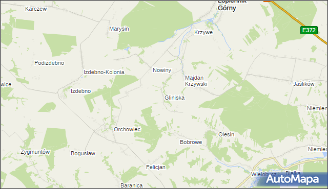 mapa Gliniska gmina Łopiennik Górny, Gliniska gmina Łopiennik Górny na mapie Targeo