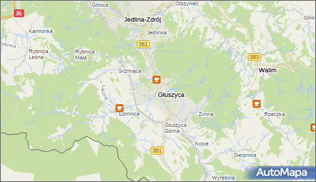 mapa Głuszyca powiat wałbrzyski, Głuszyca powiat wałbrzyski na mapie Targeo