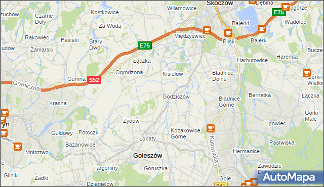 mapa Godziszów gmina Goleszów, Godziszów gmina Goleszów na mapie Targeo