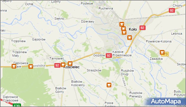 mapa Gozdów gmina Kościelec, Gozdów gmina Kościelec na mapie Targeo